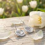 Sculpted Tulip Floral Dangle Earrings in 925 Sterling Silver – White Satin & Cherry Red Enamel
