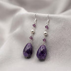 Natural Amethyst Silver Drop Earrings for Women Handmade Gemstone Jewelry