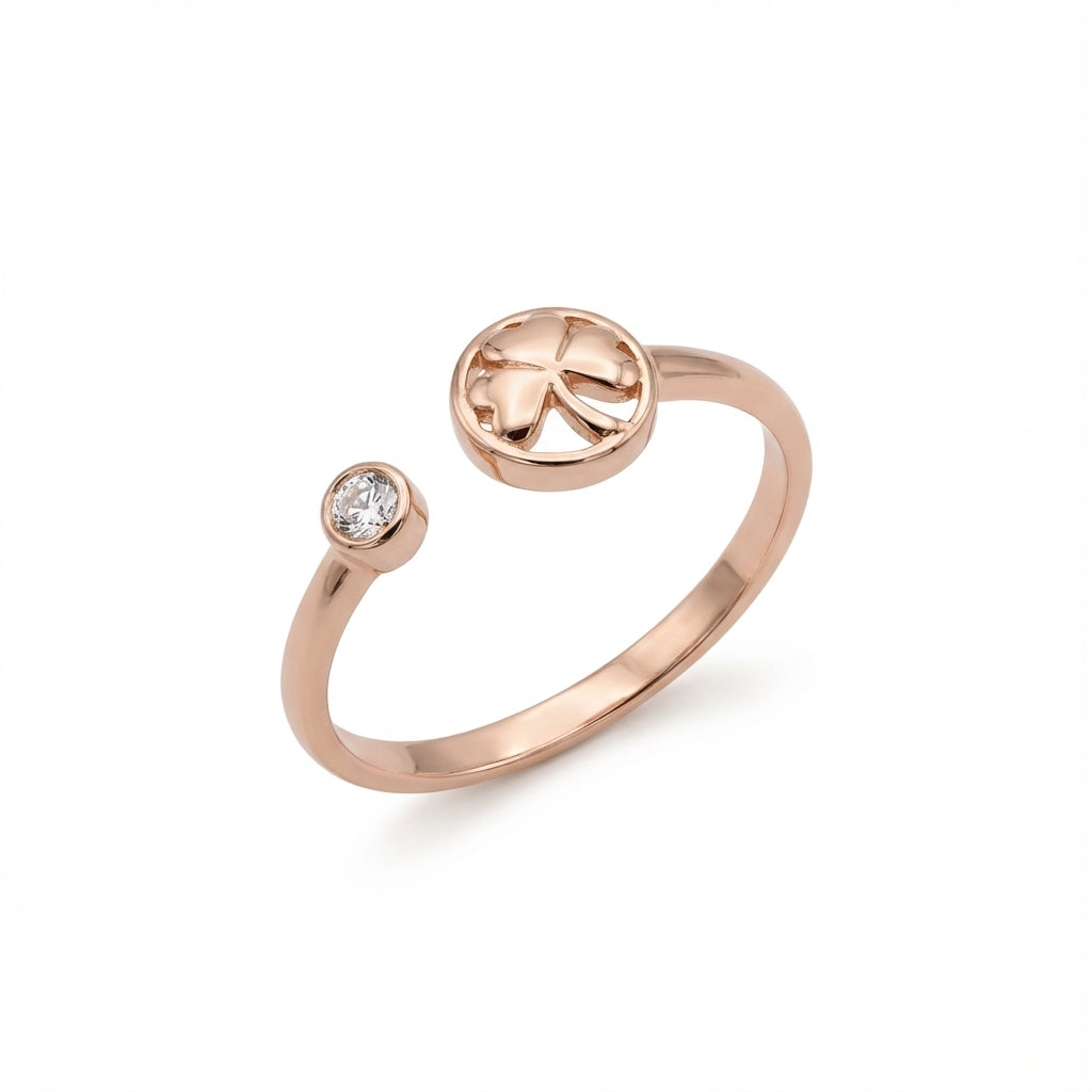 Three Leaf Clover Rhinestone Ring in Rose Gold
