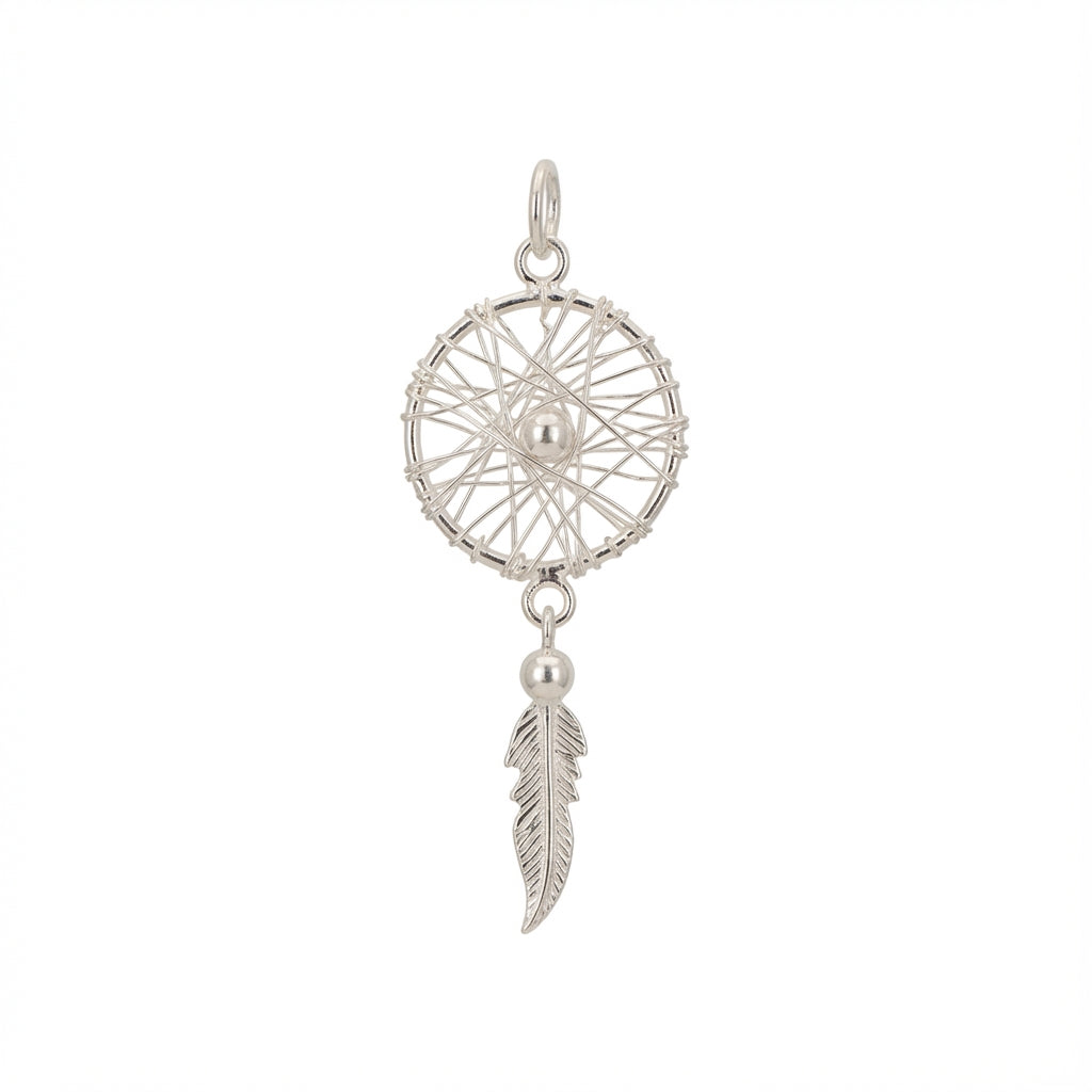Silver Dream Catcher Pendant with Feather Detail