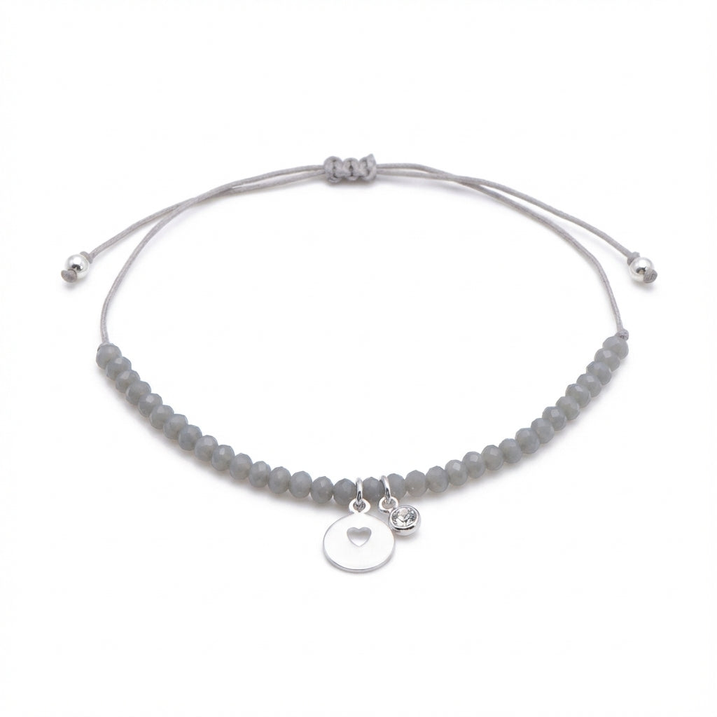 Silver Heart Disc Bracelet with Cubic Zirconia Drop
