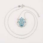 Azure Guardian Hamsa Pendant Necklace in Sterling Silver