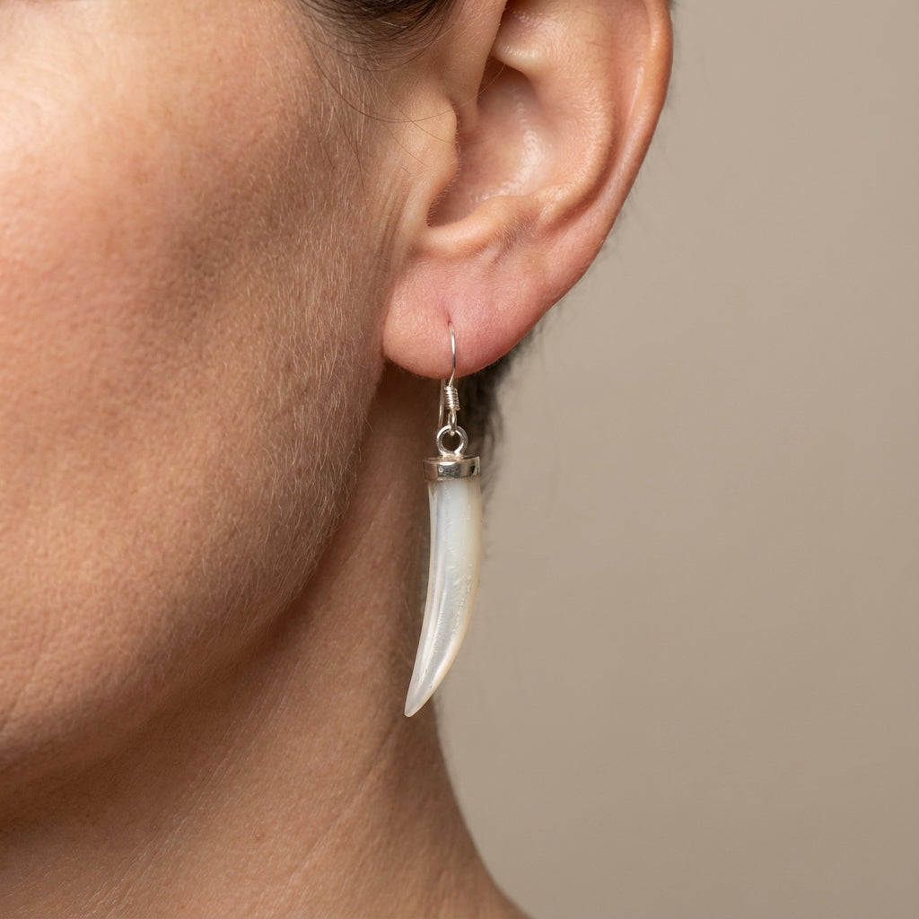 Sterling Silver Horn Dangle Earrings - Green Aventurine, Black Onyx and Mother of Pearl