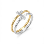 Dual Link Pavé Ring in Gold and Silver Harmony