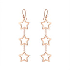 Sterling Silver Triple Star Dangle Earrings – Long Celestial Drop (Silver & Rose Gold Plated)