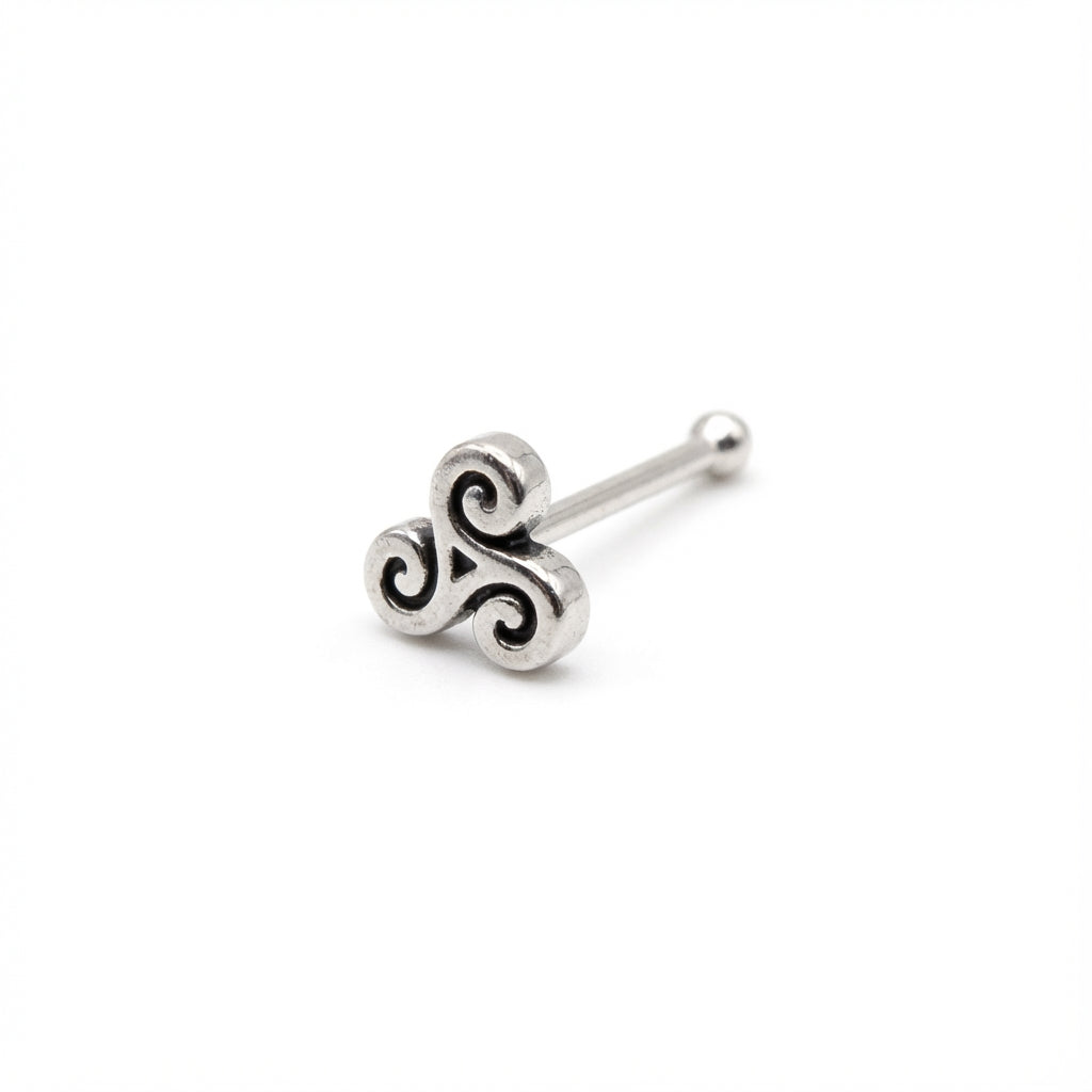 Celtic Triskelion Oxidized Spiral Silver Nose Stud