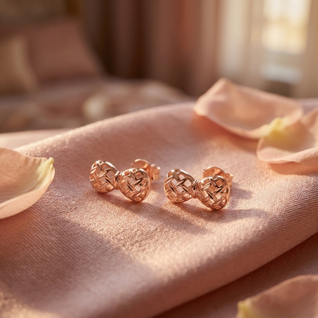 Rosebound Bow Studs with Woven Texture in Sterling Silver