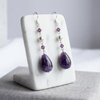 Natural Amethyst Silver Drop Earrings for Women Handmade Gemstone Jewelry