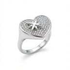 Northern Light Pavé Heart Ring with Eight-Point Star in 925 Sterling Silver