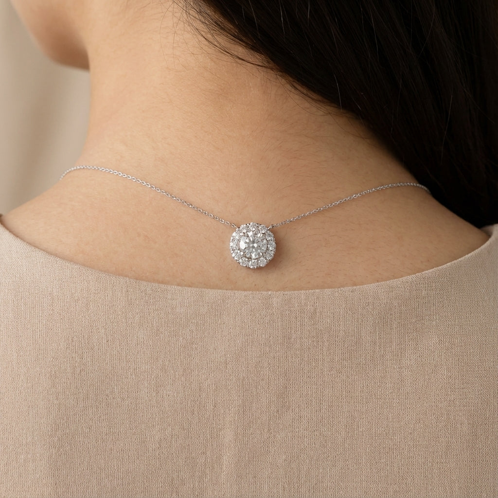 925 Silver necklace with a round pendant how to wear model display 