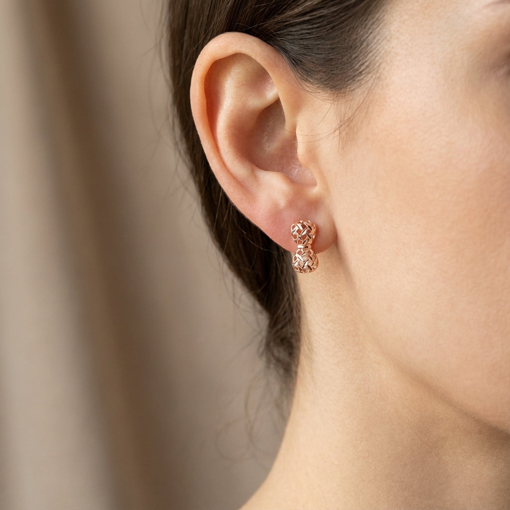 Rosebound Bow Studs with Woven Texture in Sterling Silver