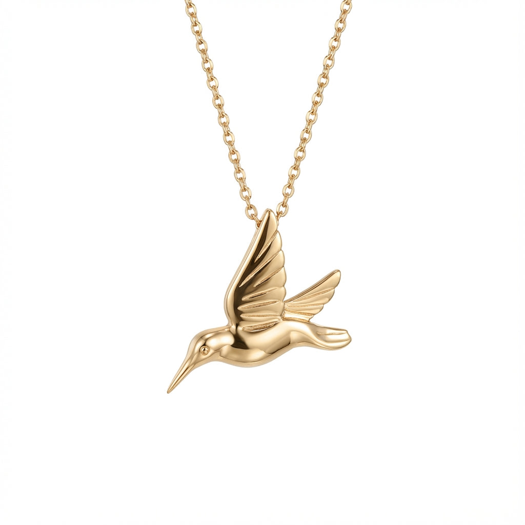 Hummingbird In-Flight Necklace in Gold Plated 925 Sterling Silver