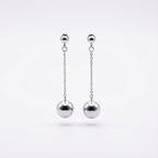 Sterling Silver Chain Drop Earrings with Polished Sphere Modern Style