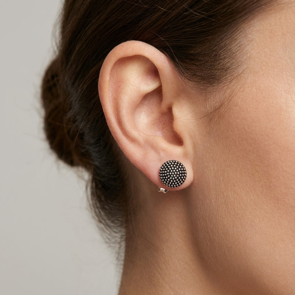 Dot Horizon Oxidized Sterling Silver Stud Earrings