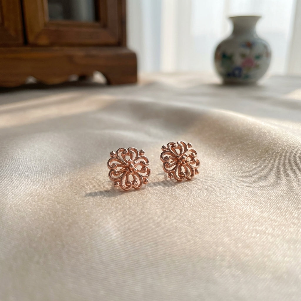 Filigrana Stud Earrings 925 Silver Rose Gold Plated