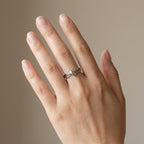 Oxidized Silver Heart Ring with Sculpted Feathered Band