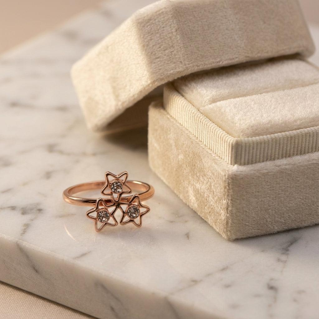 Celestial Rose Gold Three Stars Ring Stylish Jewelry