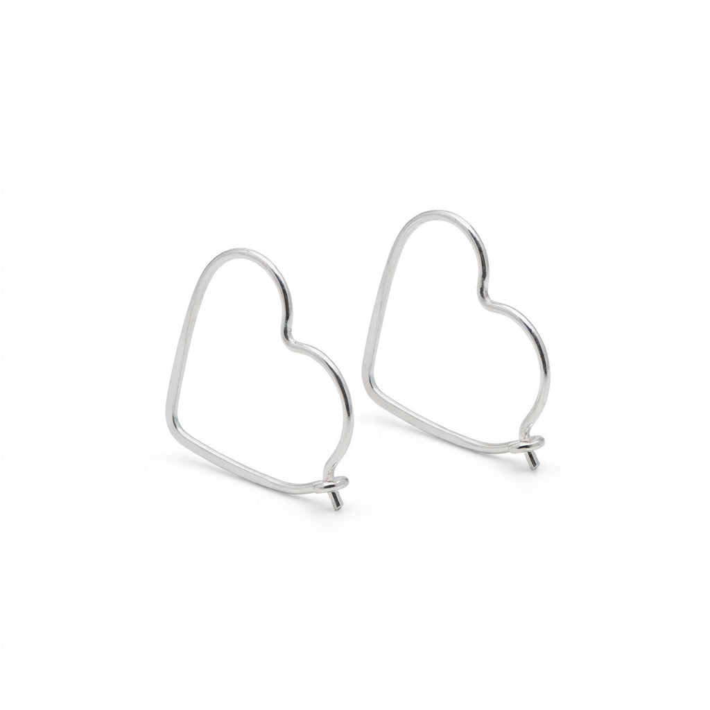 Open Heart Hoop Earrings in Rhodium Plated Sterling Silver