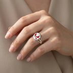 Satin Tulip Silver Ring with Botanical Bypass Design White and Red Enamel