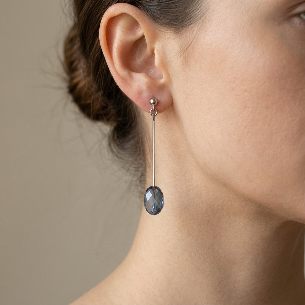 Twilight Blue Swarovski Crystal Drop Earrings in Polished Silver