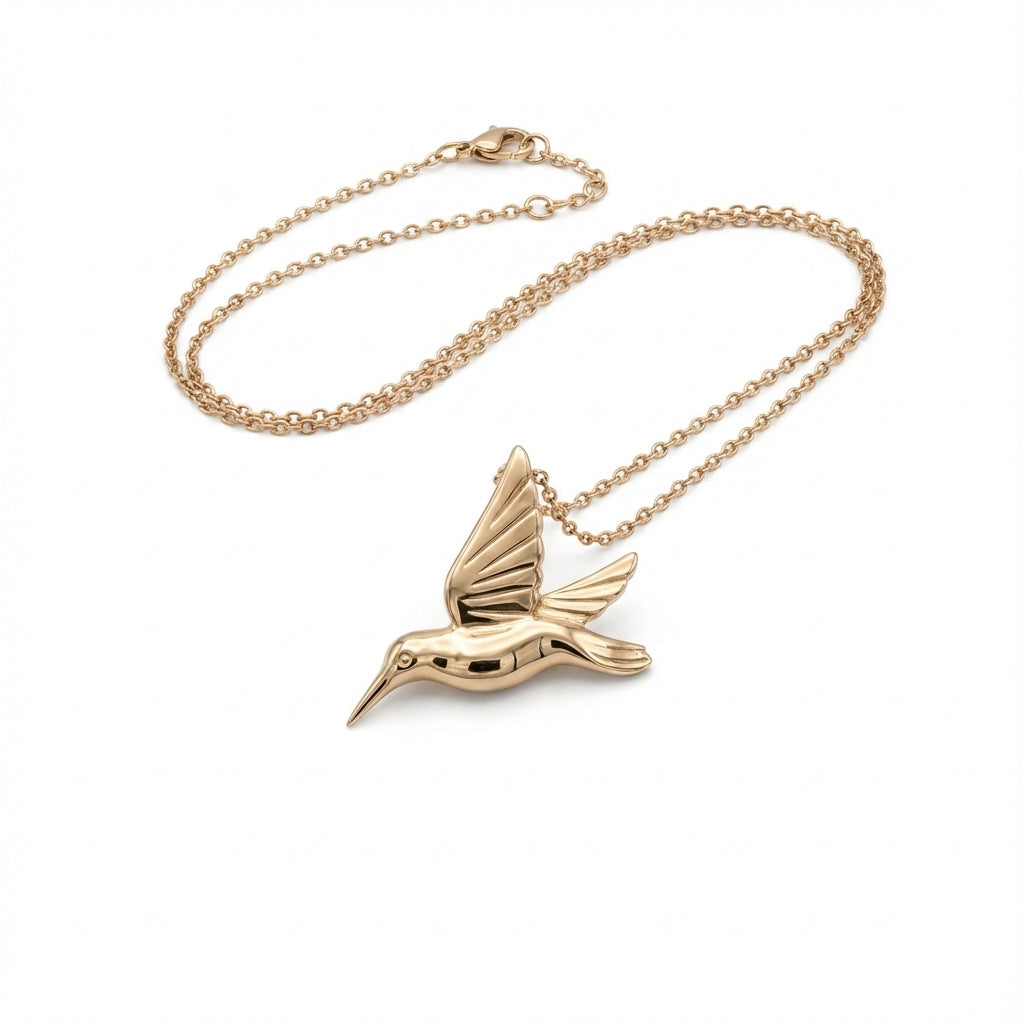 Hummingbird In-Flight Necklace in Gold Plated 925 Sterling Silver