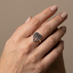 خاتم قلب بجناحين من الفضة الإسترليني المؤكسدة