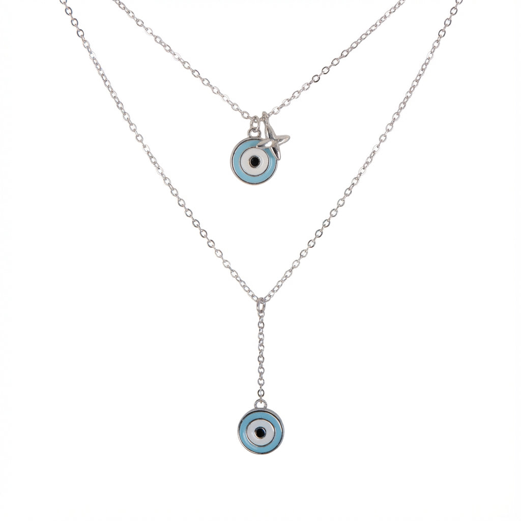 Blue Waters Evil Eye Layered Necklace in 925 Sterling Silver