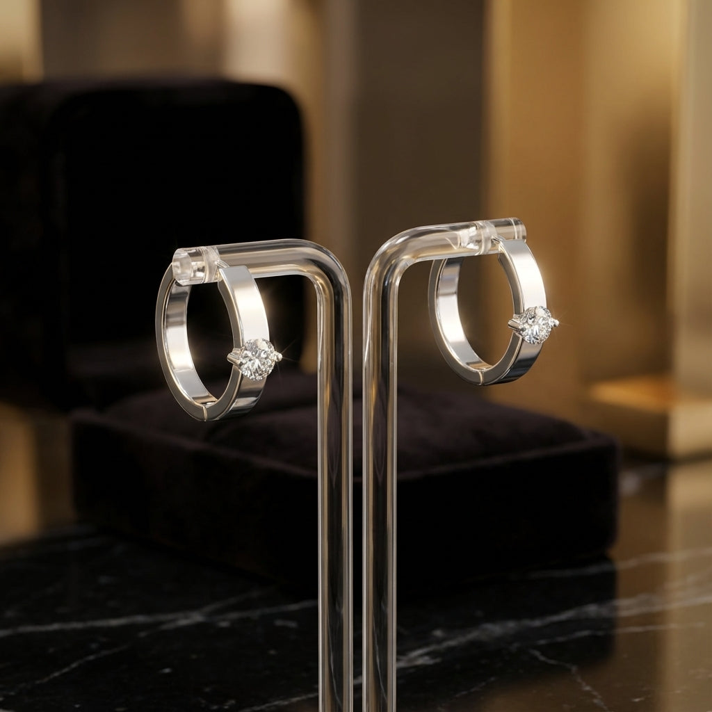 Sterling Silver Solitaire CZ Huggie Earrings – Clicker Hoop Style