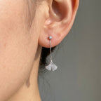 Folia Lucida Ginkgo Leaf Drop Earrings in 925 Sterling Silver – Rhodium & 18K Gold