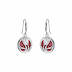 Sculpted Tulip Floral Dangle Earrings in 925 Sterling Silver – White Satin & Cherry Red Enamel