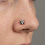Oxidized Hamsa Hand Nose Stud in Refined Silver