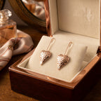 Hammered Rose Gold Heart Drop Earrings in Fine Silver
