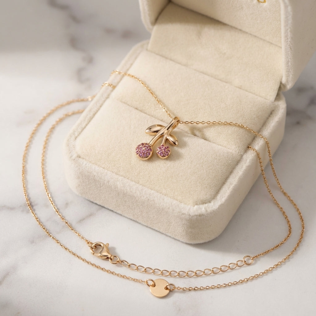 Trendy Double Cherry Necklace Modern Gold Silver Jewelry