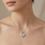 Sterling Silver Rhodium Plated Heart Pendant Necklace with CZ Northern Star