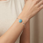 925 Sterling Silver Enamel Evil Eye Cuff Bangle - Peridot, Dual Opal & Sky-Blue Topaz