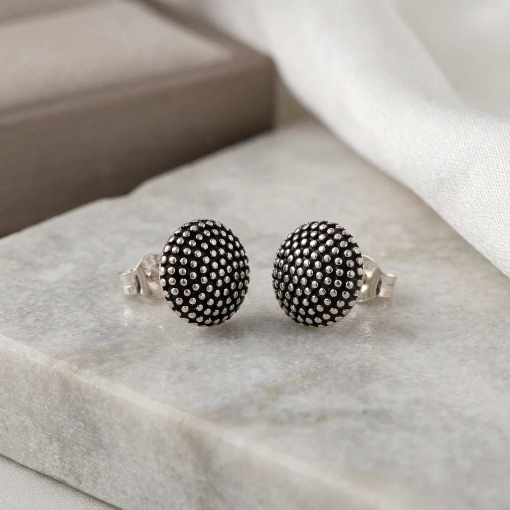Dot Horizon Oxidized Sterling Silver Stud Earrings