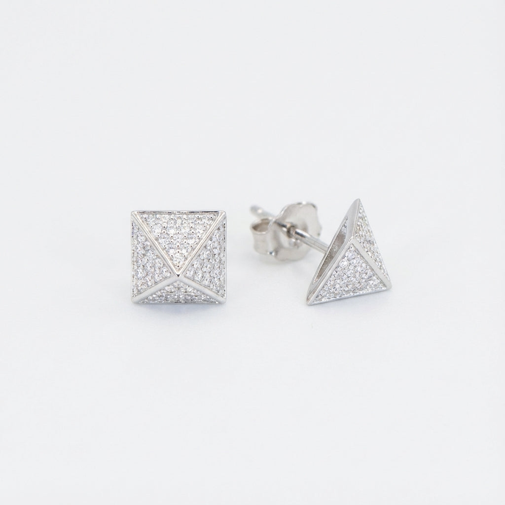 Sterling Silver Pyramid Stud Earrings with Cubic Zirconia