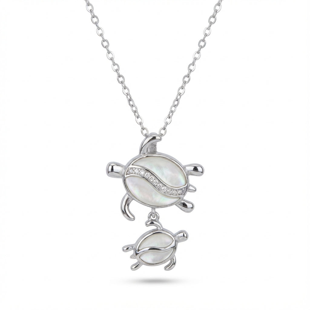Mother & Baby Sea Turtle Necklace in Sterling Silver