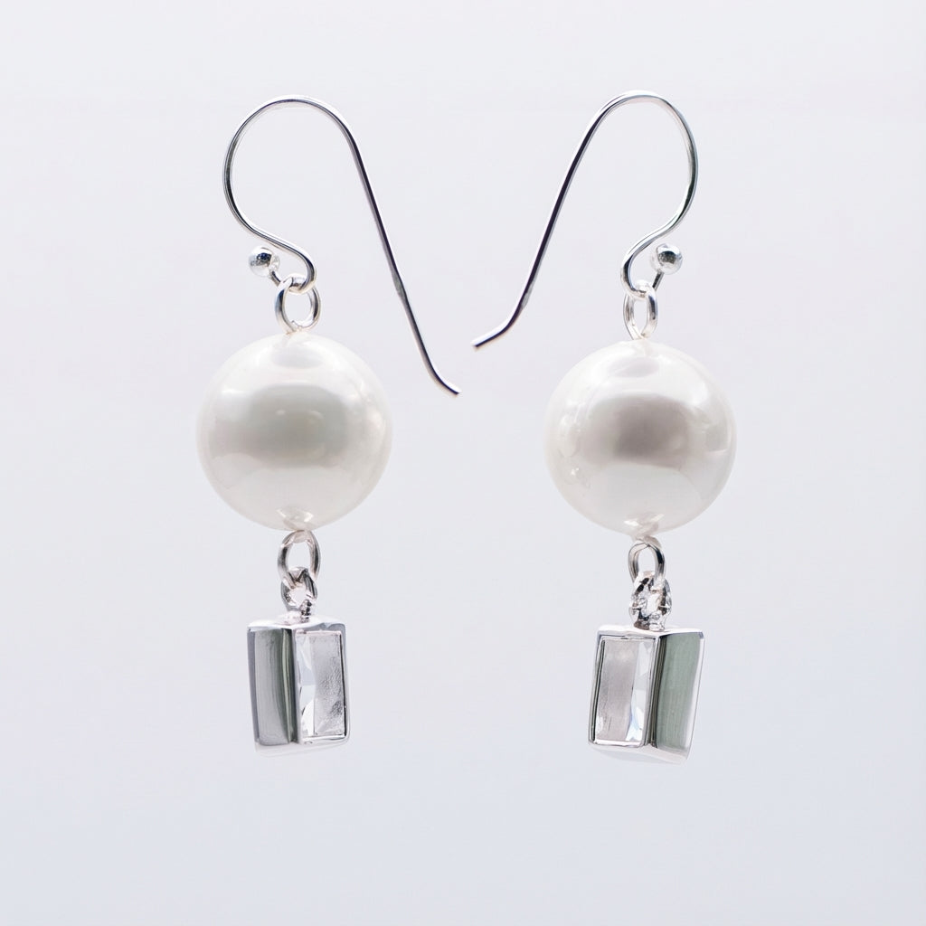 Classic Silver Pearl Drop Earrings with Cubic Zirconia Accent Design
