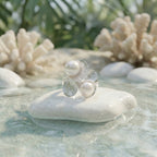 خاتم لؤلؤ مزدوج على شكل قطرة ندى من الفضة الإسترليني عيار 925 - تصميم نباتي على شكل ورقة نبات الهوستا