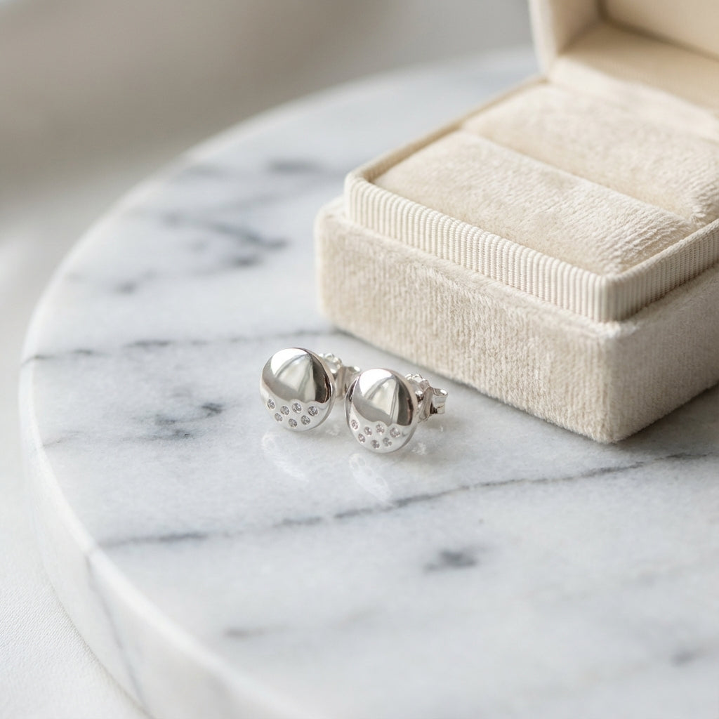 925 Sterling Silver Round Stud Earrings with Cubic Zirconia for Women