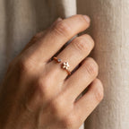 gold-plated open ring with five-petal flower and rhinestone inspired by jasmine on 925 silver