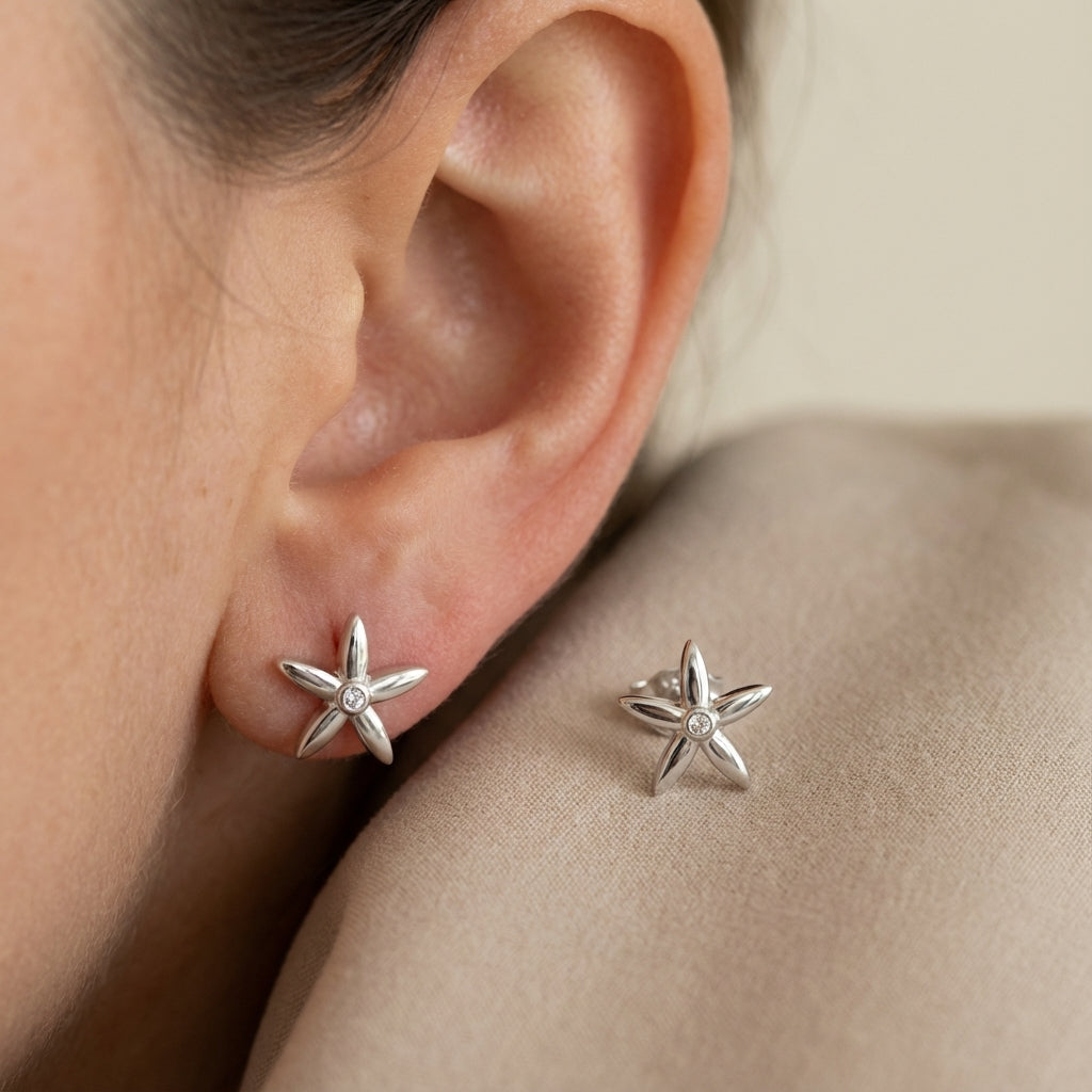 Jasmine Bloom Earrings in Rhodium-Plated 925 Sterling Silver