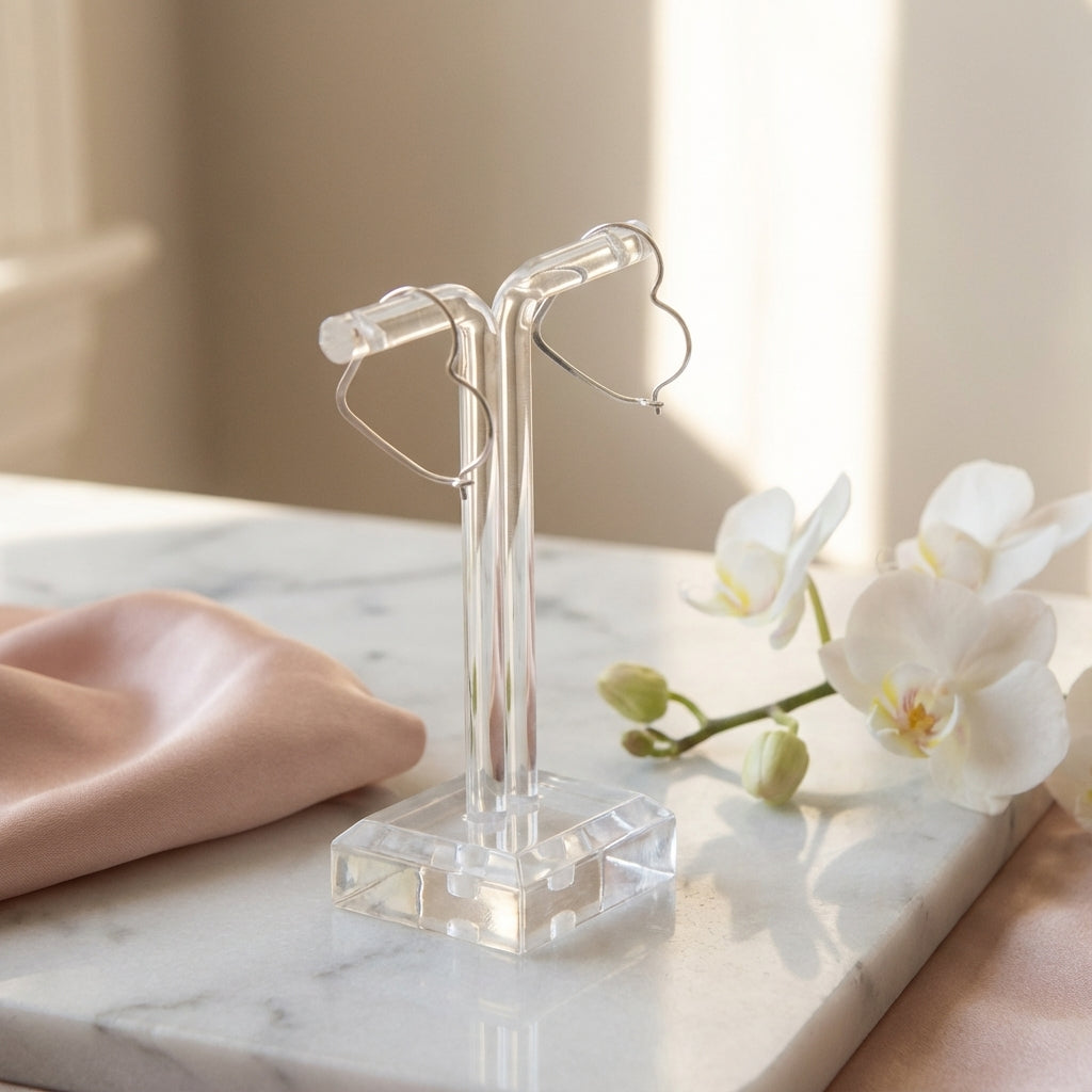 Open Heart Hoop Earrings in Rhodium Plated Sterling Silver