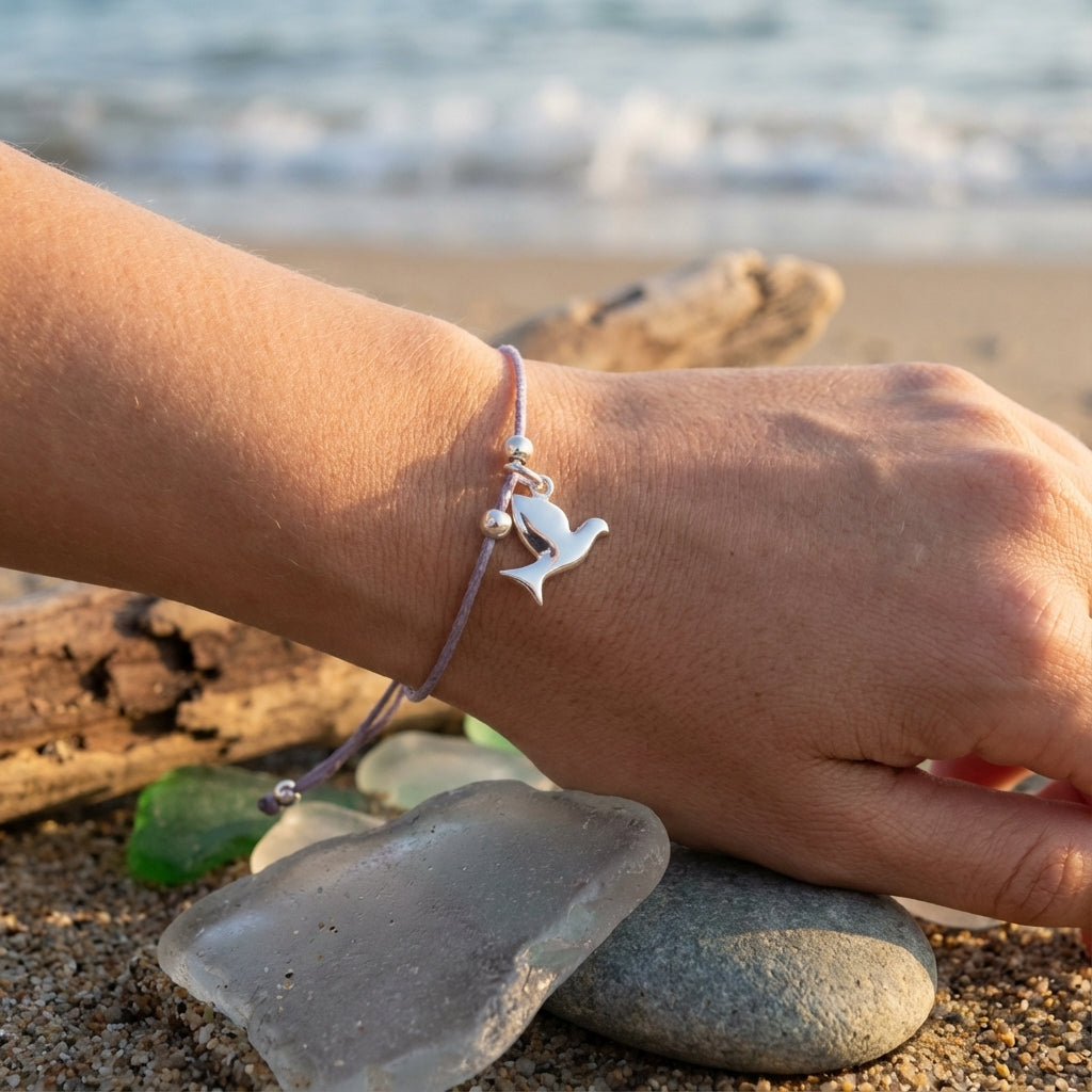 سوار بسيط من الفضة الإسترليني بتصميم حمامة - سوار معصم قابل للتعديل للاستخدام اليومي