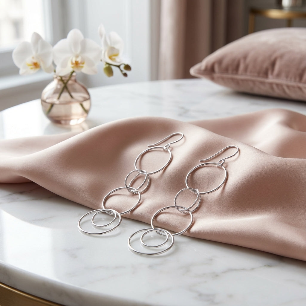 Sterling Silver Multi Circle Drop Earrings Lightweight Modern Design