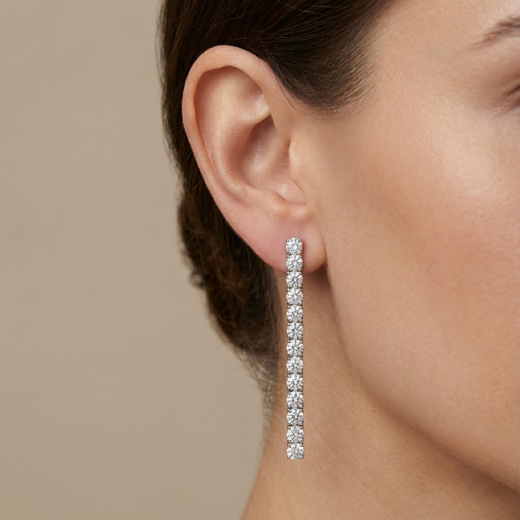 Sterling Silver Linear Tennis Earrings with CZ | Rhodium Plated Tarnish-Free Jewelry