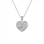Sterling Silver Rhodium Plated Heart Pendant Necklace with CZ Northern Star