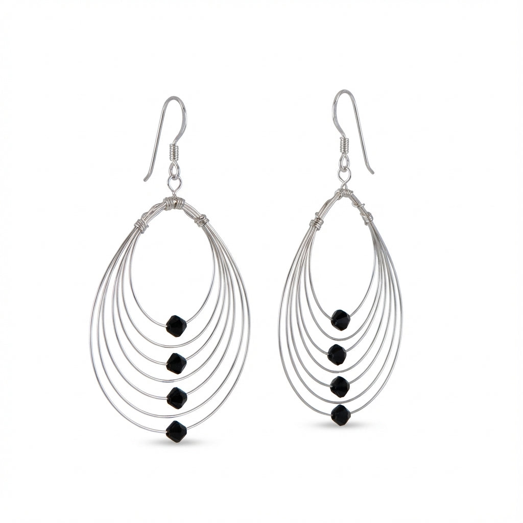 Seven Wire Sterling Silver Drop Earrings with Swarovski Beads