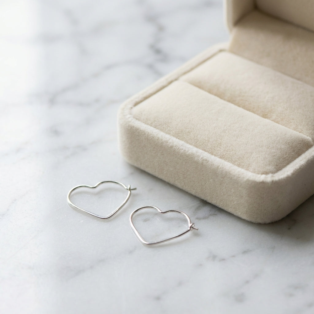 Open Heart Hoop Earrings in Rhodium Plated Sterling Silver